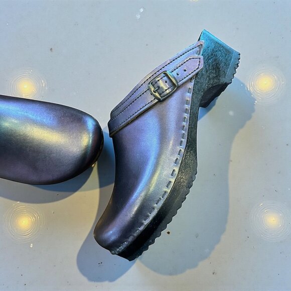 Sven Shoes - Sven Original Dark Metallic Gray Leather Wooden Clogs Size 40 US 8.5/9